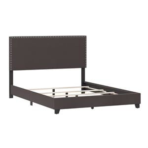 Pemberly Row Nail Head Trim Full Bed in Charcoal Gray Upholstery