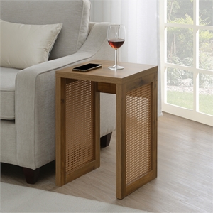 Pemberly Row Weave End Table in Beige Wood Finish