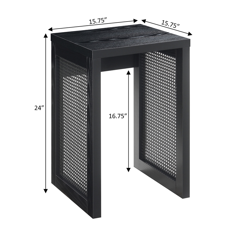 Pemberly Row Weave End Table in Black Wood with Boho Rattan Design