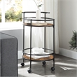 Pemberly Row Walnut and Black Metal Frame Bar Cart with Wheels