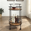 Pemberly Row Walnut and Black Metal Frame Bar Cart with Wheels