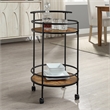 Pemberly Row Walnut and Black Metal Frame Bar Cart with Wheels