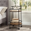 Pemberly Row Walnut and Black Metal Frame Bar Cart with Wheels