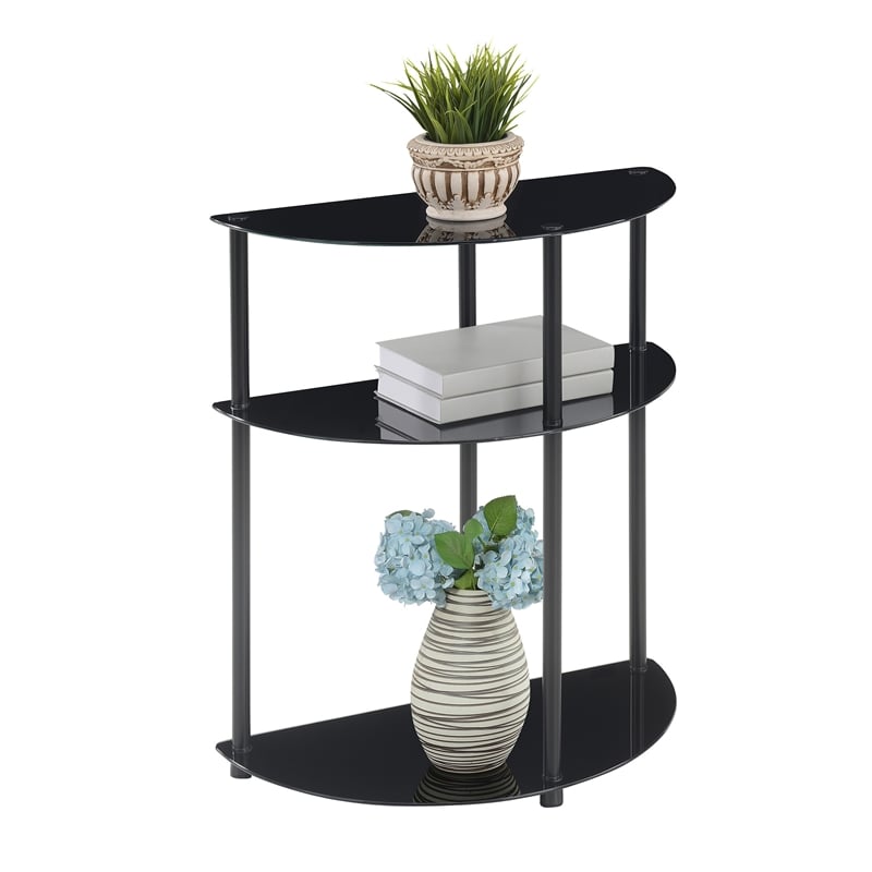 Pemberly Row Three-Tier Half-Circle Hall Table in Black Glass