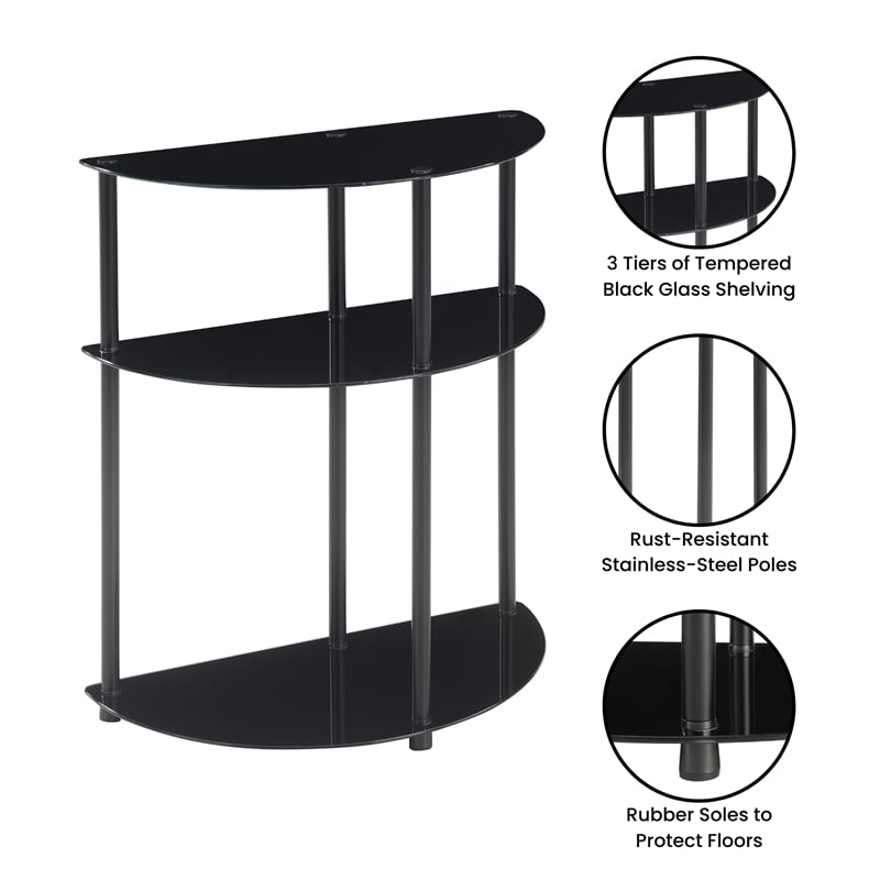 Pemberly Row Three-Tier Half-Circle Hall Table in Black Glass