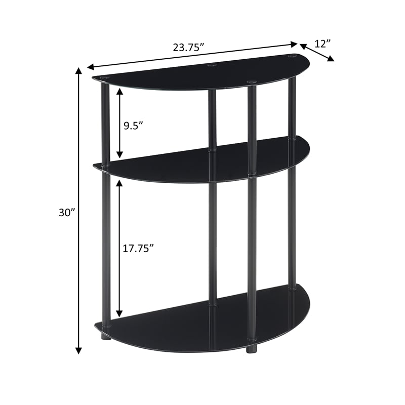 Pemberly Row Three-Tier Half-Circle Hall Table in Black Glass