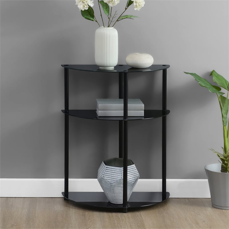 Pemberly Row Three-Tier Half-Circle Hall Table in Black Glass