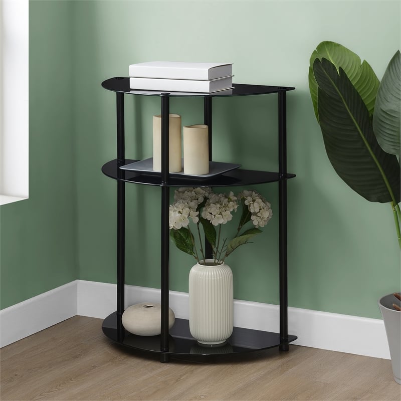 Pemberly Row Three-Tier Half-Circle Hall Table in Black Glass