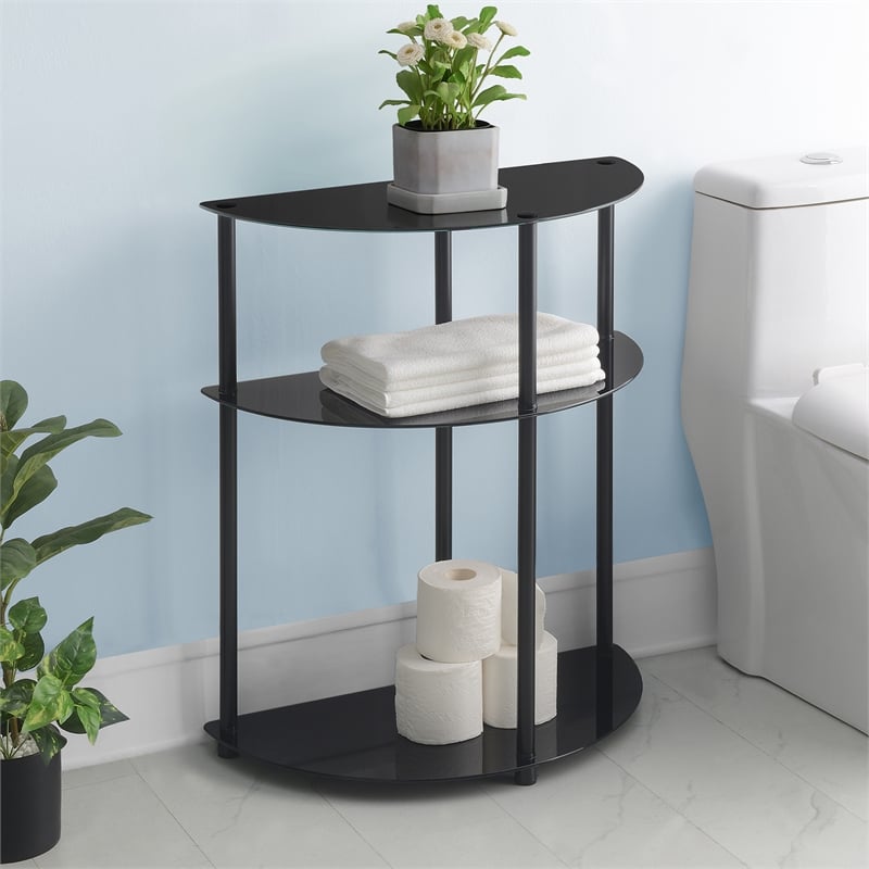 Pemberly Row Three-Tier Half-Circle Hall Table in Black Glass