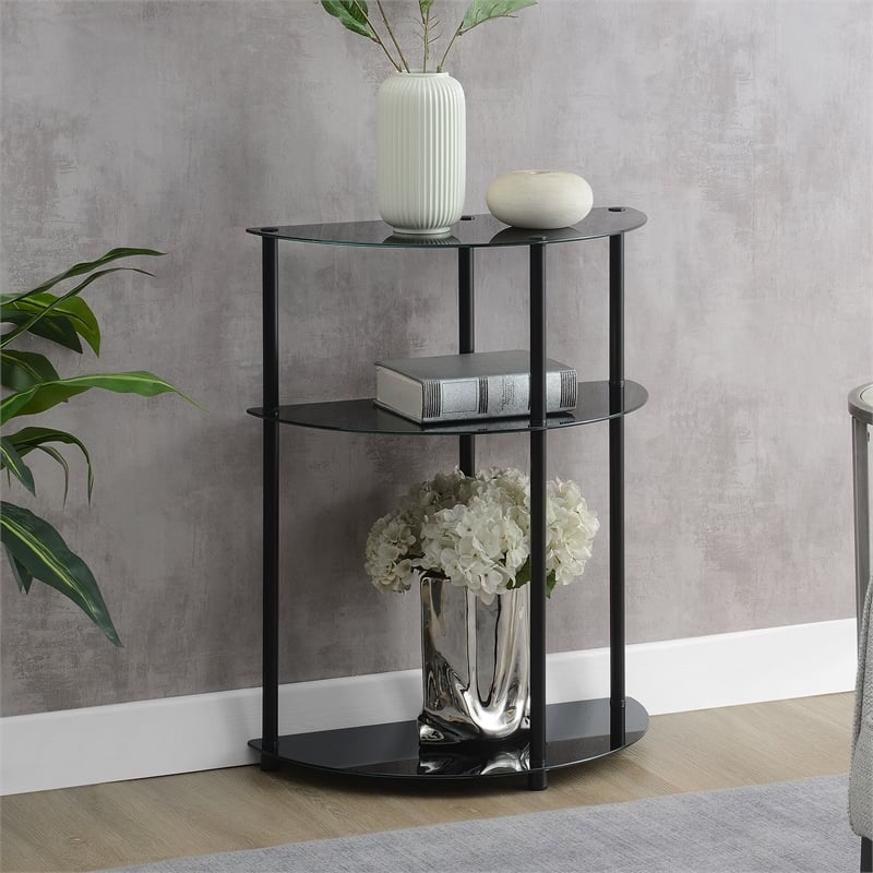 Pemberly Row Three-Tier Half-Circle Hall Table in Black Glass