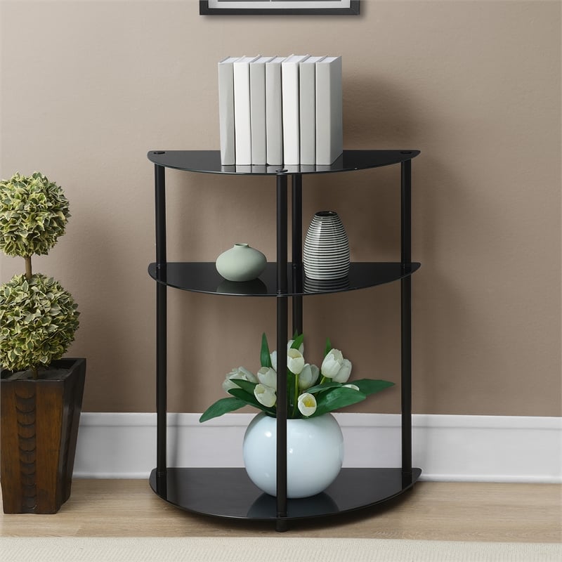 Pemberly Row Three-Tier Half-Circle Hall Table in Black Glass