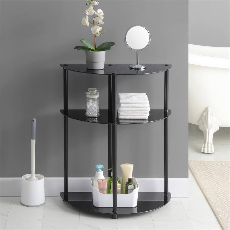 Pemberly Row Three-Tier Half-Circle Hall Table in Black Glass