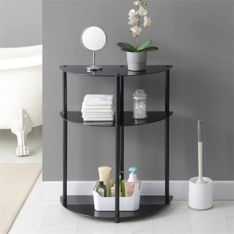 Pemberly Row Three-Tier Half-Circle Hall Table in Black Glass