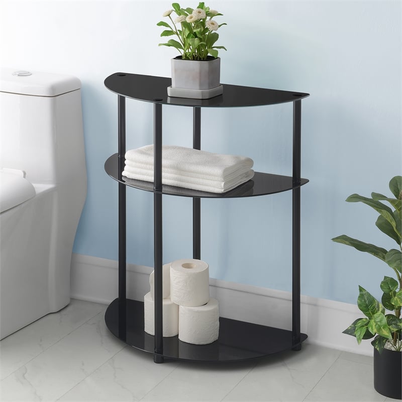 Pemberly Row Three-Tier Half-Circle Hall Table in Black Glass