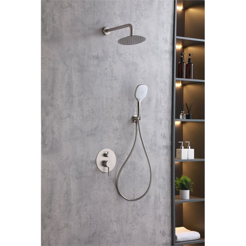Pemberly Row Brass Shower Faucet System in Brushed Nickel