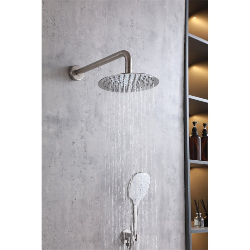 Pemberly Row Brass Shower Faucet System in Brushed Nickel