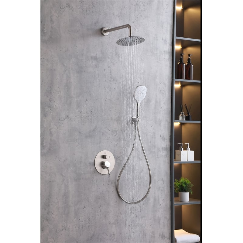 Pemberly Row Brass Shower Faucet System in Brushed Nickel