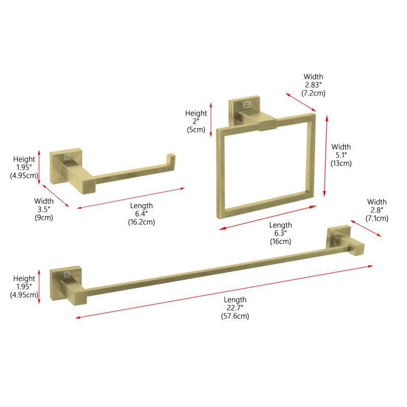 Pemberly Row 3-Piece Stainless Steel Bathroom Hardware Set in Gold