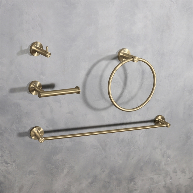 Pemberly Row 4-Piece Stainless Steel Bathroom Hardware Set in Gold