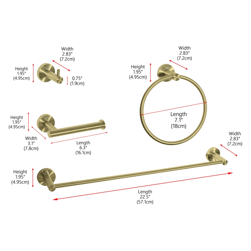 Pemberly Row 4-Piece Stainless Steel Bathroom Hardware Set in Gold