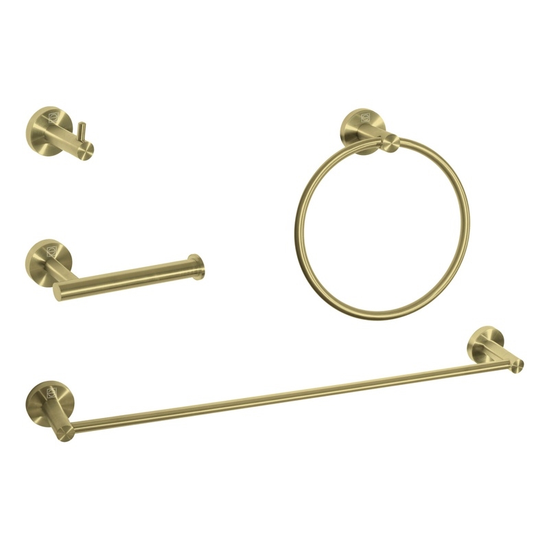 Pemberly Row 4-Piece Stainless Steel Bathroom Hardware Set in Gold