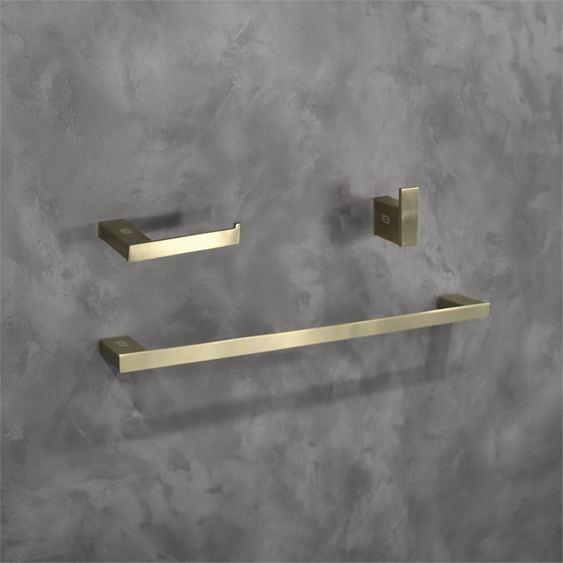 Pemberly Row 3-Pc Stainless Steel Bathroom Hardware Set in Brushed Gold