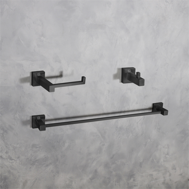 Pemberly Row 3-Piece Stainless Steel Bathroom Hardware Set in Black