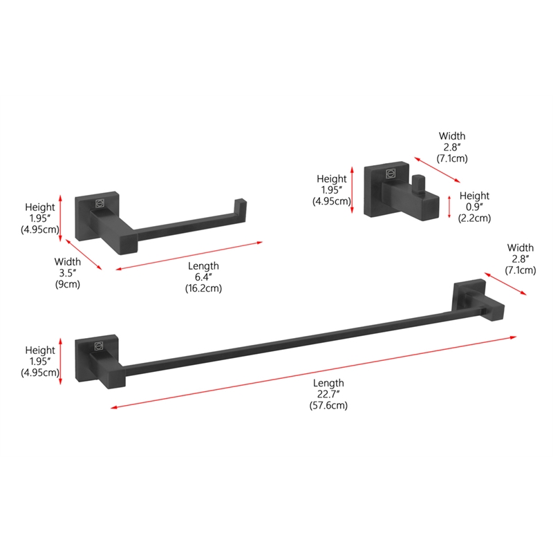 Pemberly Row 3-Piece Stainless Steel Bathroom Hardware Set in Black