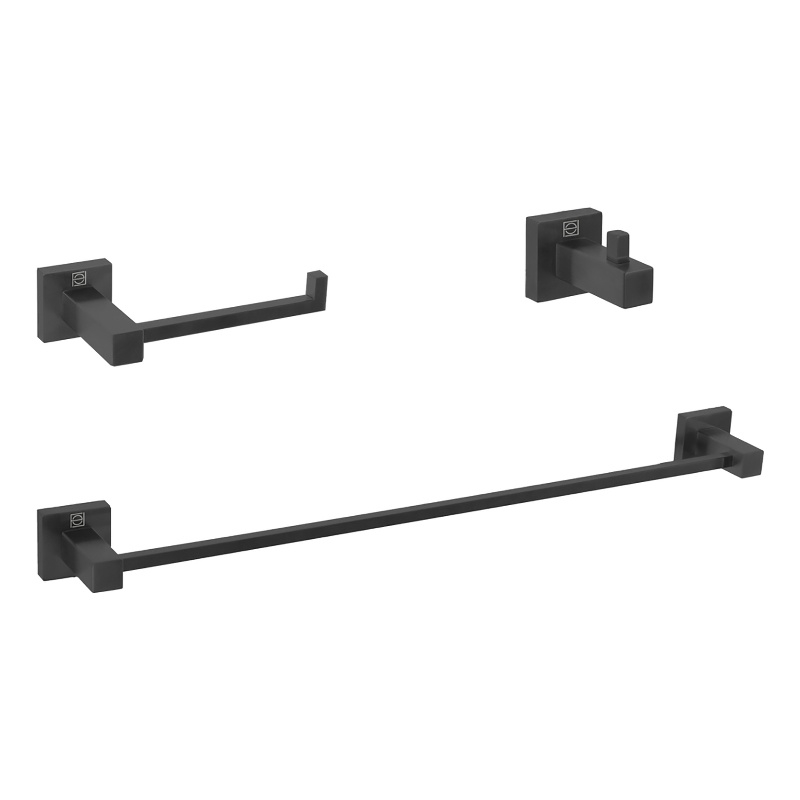 Pemberly Row 3-Piece Stainless Steel Bathroom Hardware Set in Black