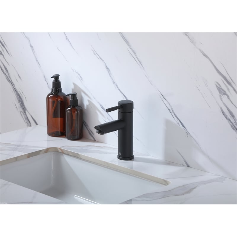 Pemberly Row Stainless Steel Bathroom Faucet in Matte Black with Single Handle