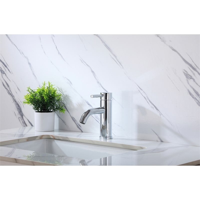 Pemberly Row Modern Single Handle Stainless Steel Bathroom Faucet in Chrome
