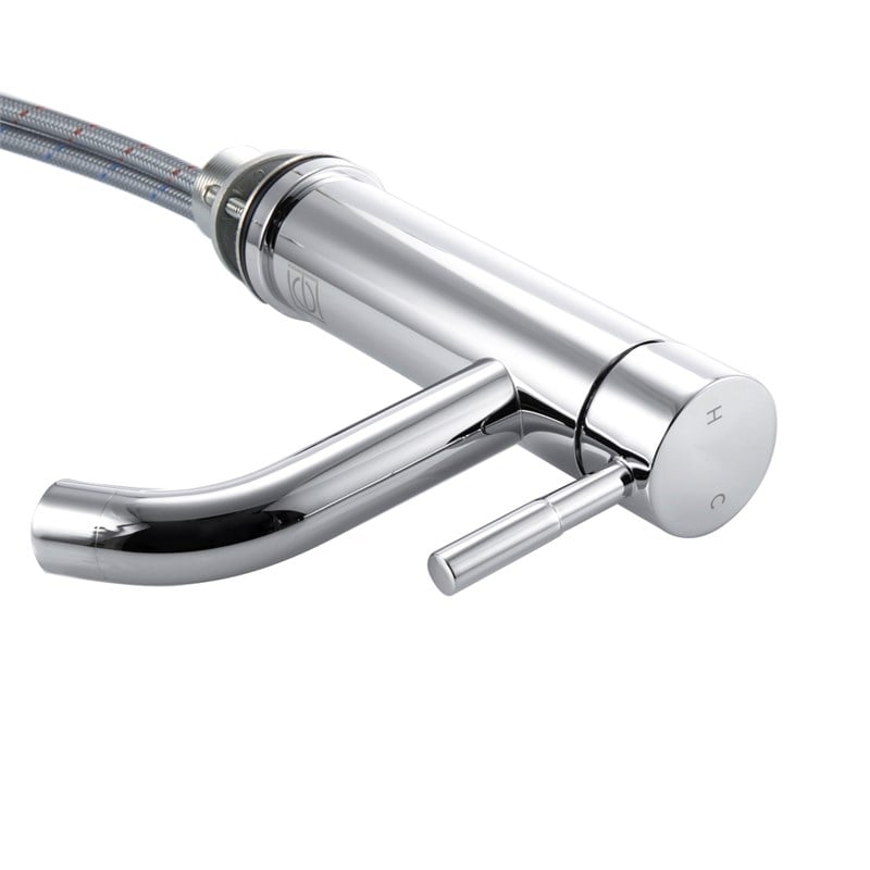 Pemberly Row Modern Single Handle Stainless Steel Bathroom Faucet in Chrome