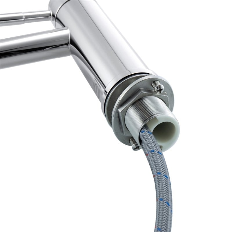 Pemberly Row Modern Single Handle Stainless Steel Bathroom Faucet in Chrome