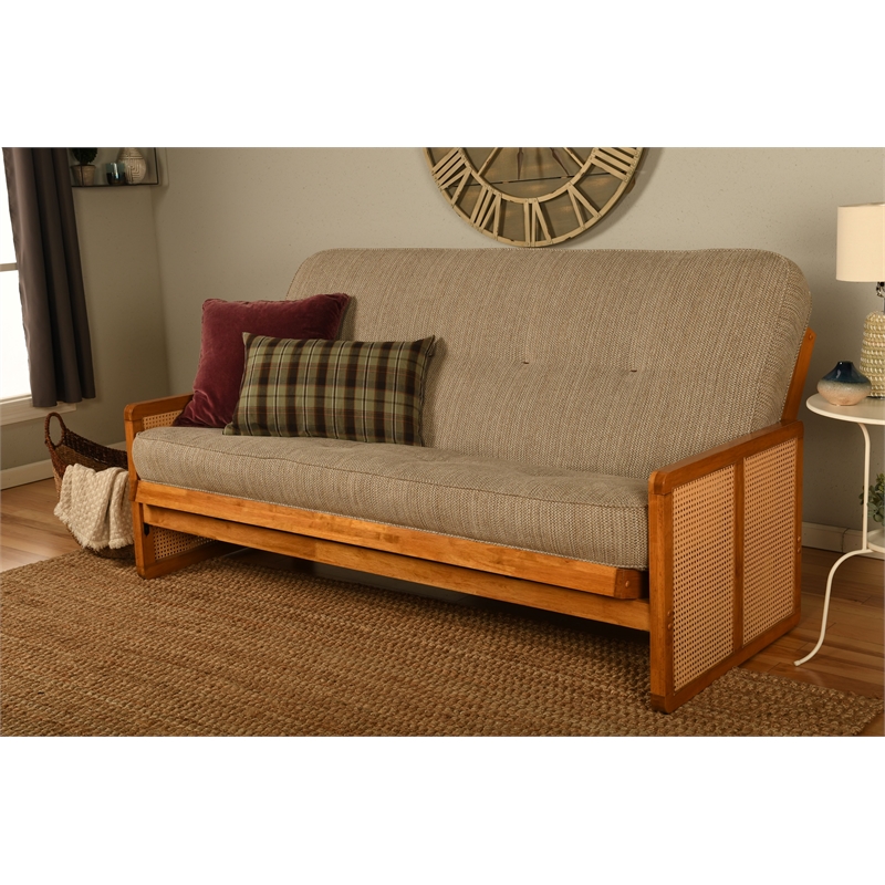 Pemberly Row Wood Futon Set with Woodsmoke Brown Mattress