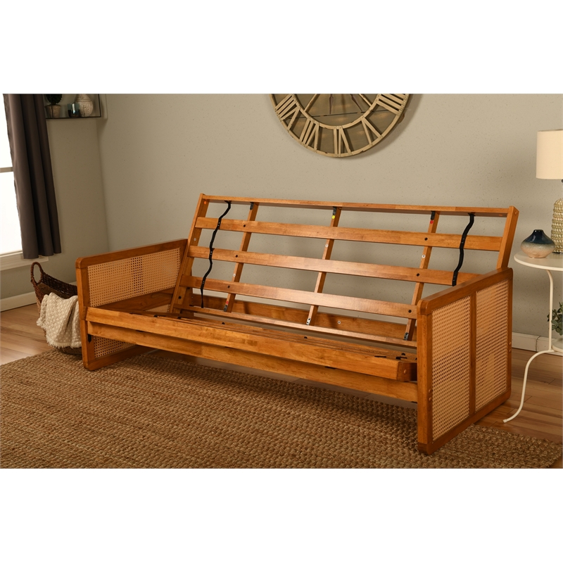 Pemberly Row Wood Futon Set with Woodsmoke Brown Mattress