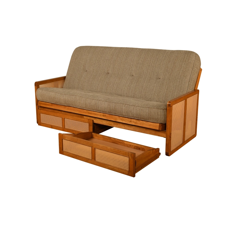 Pemberly Row Westport Full-Size Wood Futon Set with Gray Mattress