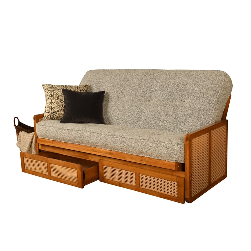 Pemberly Row Westport Full-Size Wood Futon Set with Gray Mattress