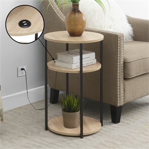 Pemberly Row 3-Tier End Table with USB Ports in White Wood
