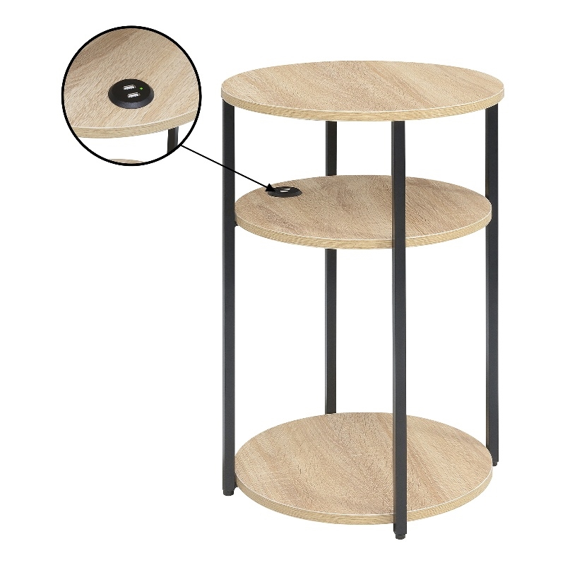Pemberly Row 3-Tier End Table with USB Ports in White Wood