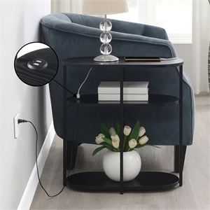Pemberly Row Simon Chairside End Table w/USB Ports in Black Wood Finish