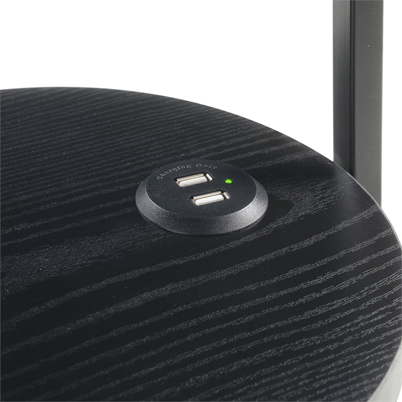 Pemberly Row Simon Chairside End Table w/USB Ports in Black Wood Finish