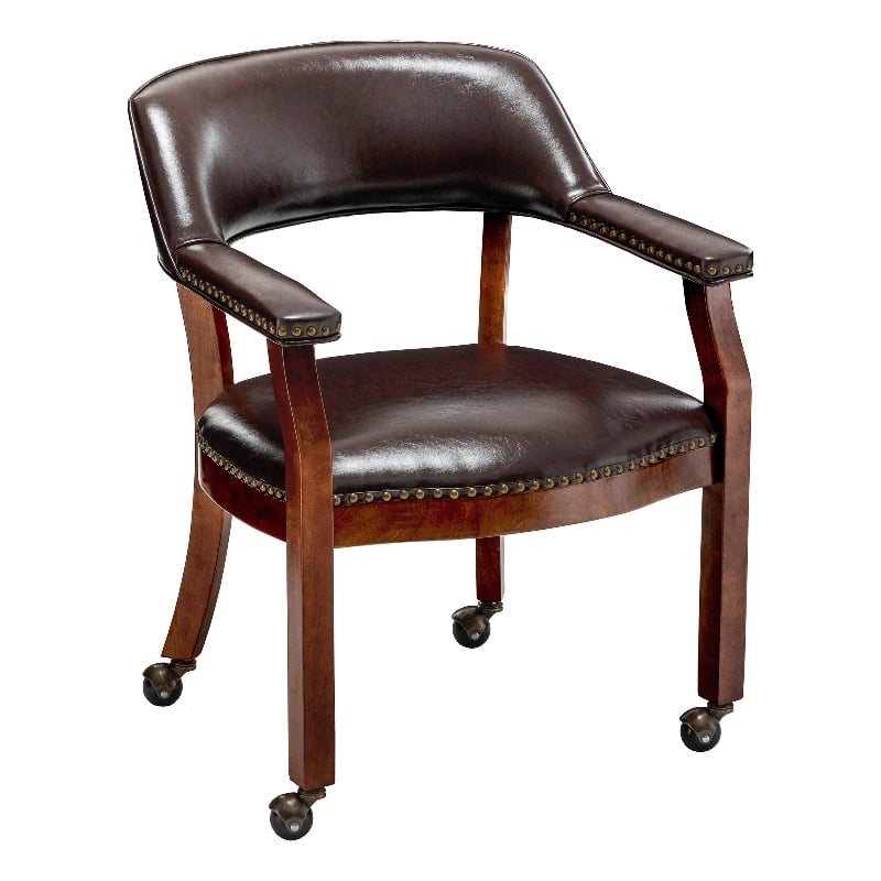 Pemberly Row Dillon Armchair with Wheels in Espresso Vegan Leather