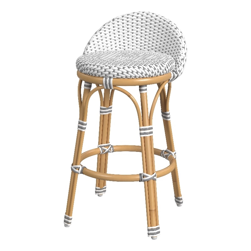 Pemberly Row 24 in. Seat Height Rattan Counter Stool in Grey