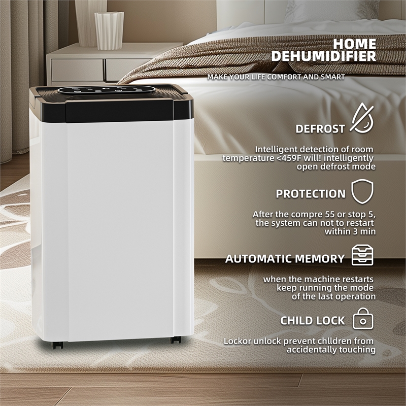 Pemberly Row 30-Pint White Dehumidifier with Air Purification & Defrost