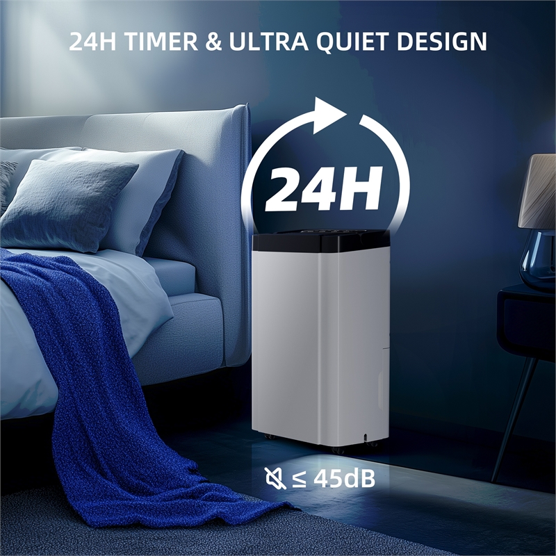 Pemberly Row 30-Pint White Dehumidifier with Air Purification & Defrost