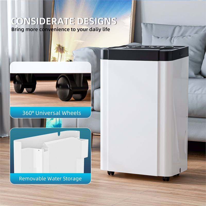 Pemberly Row 30-Pint White Dehumidifier with Air Purification & Defrost