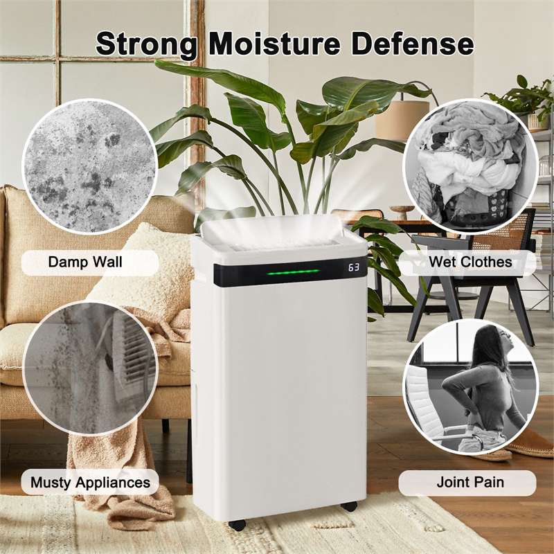 Pemberly Row 19-Pint Ultra-Thin White Dehumidifier for 500 Sq Ft with 5 Modes