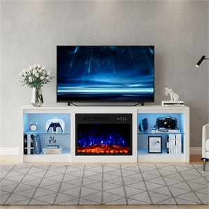 Pemberly Row White Fireplace TV Stand with Matte Marble Top for TVs up to 65&quot