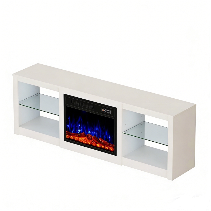 Pemberly Row White Fireplace TV Stand with Matte Marble Top for TVs up to 65