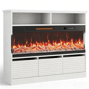 Pemberly Row White TV Stand with 50-Inch Electric Fireplace for 65-Inch TVs
